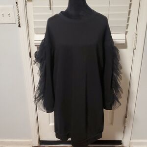Black Long Sleeve Tulle Accent Dress